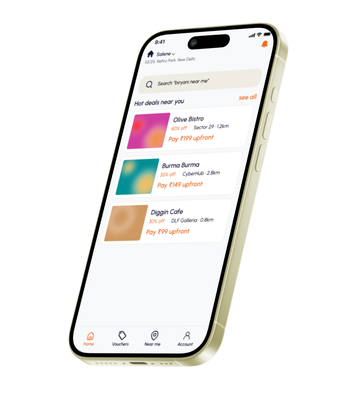 Mingle Deals app showing nearby deals